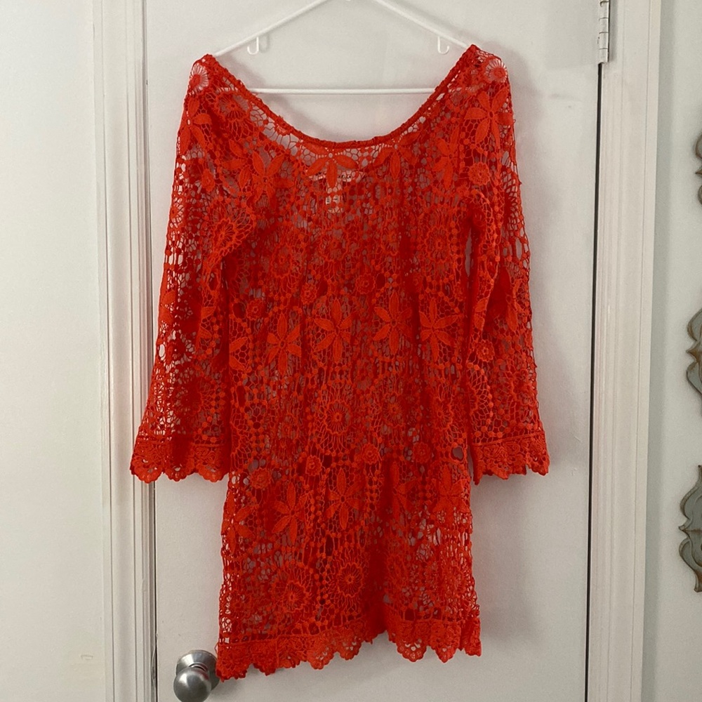 H&M/Coachella collab lace cover up. Deep orange color/intricate lace design.